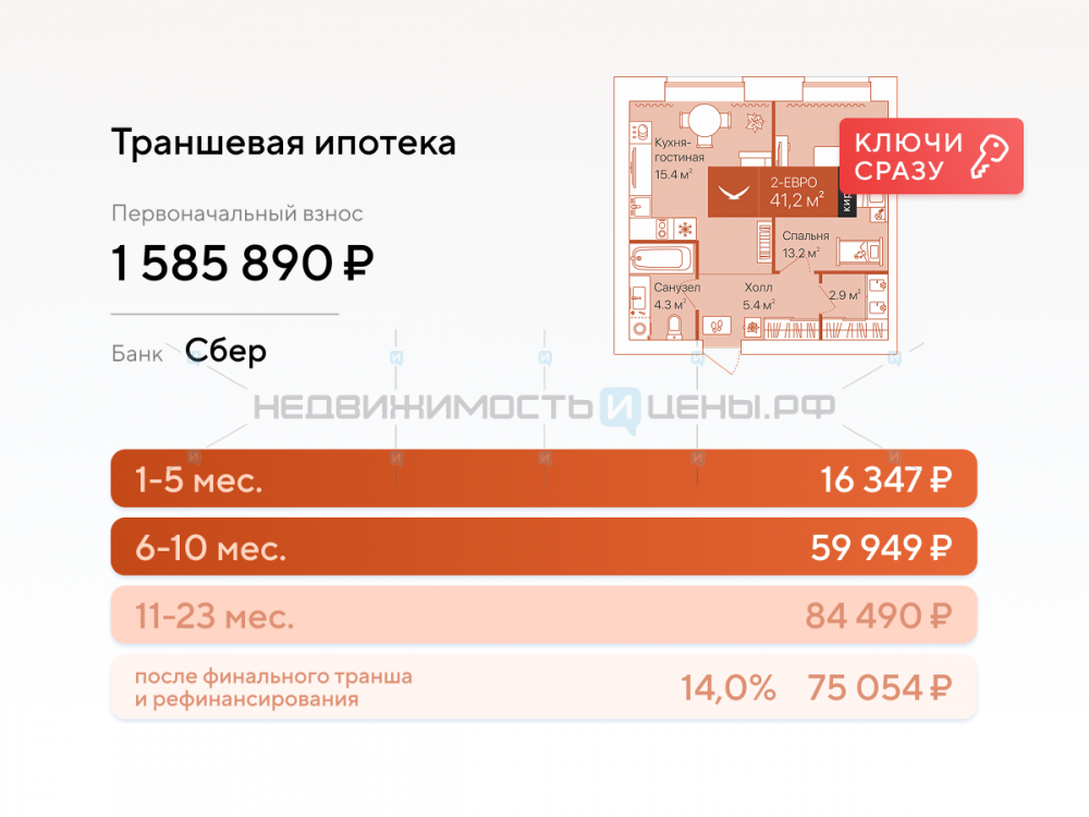 1 комн., 41.2м2, 10/16, Дом на Большой Спасской, Тюмень