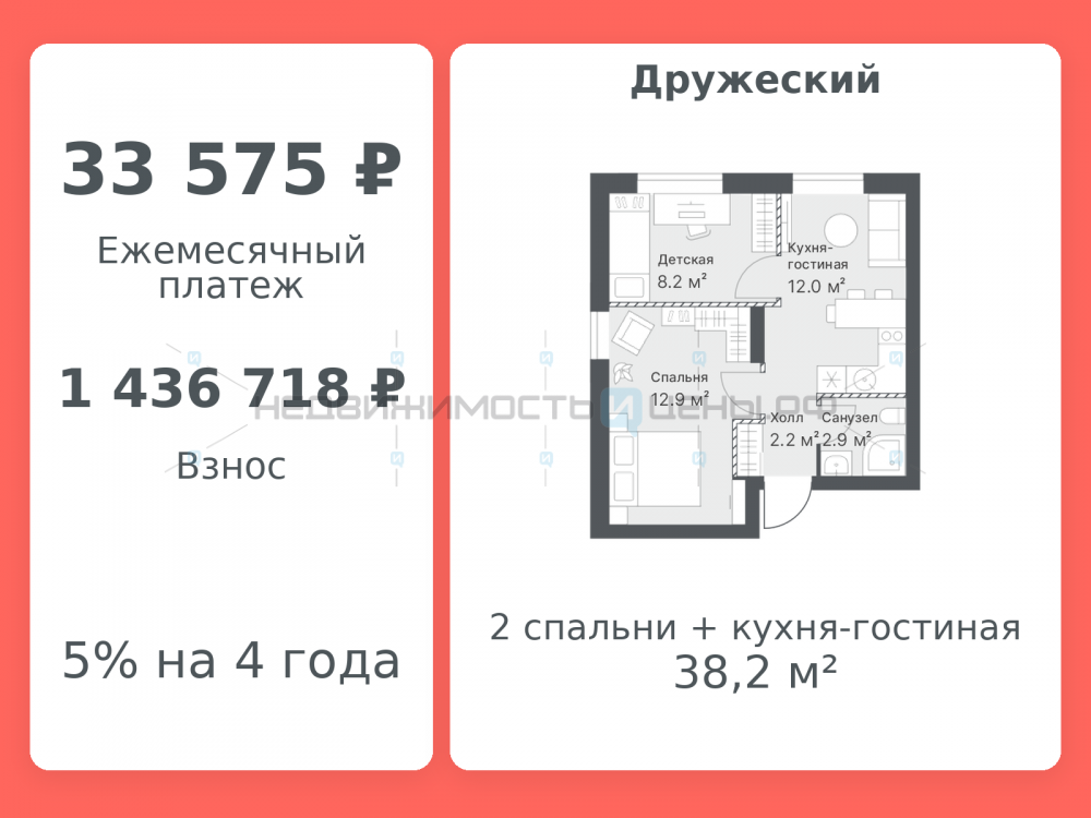 1 комн., 38.2м2, 13/14, Дружеский, Тюмень
