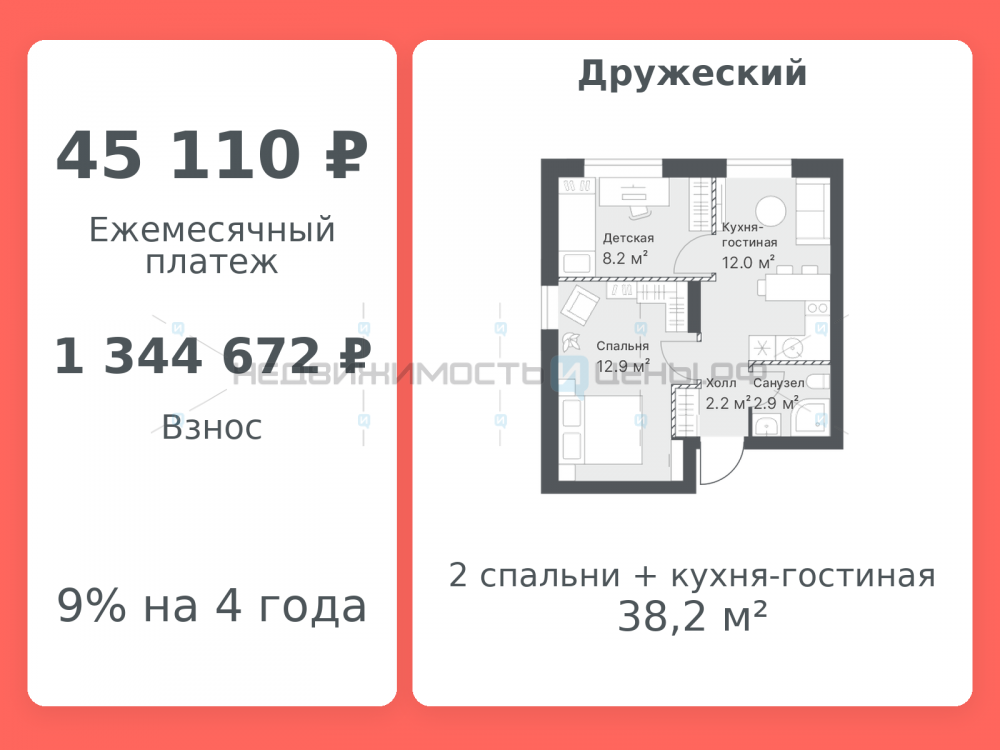 1 комн., 38.2м2, 13/14, Дружеский, Тюмень