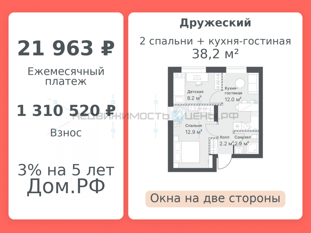 1 комн., 38.2м2, 13/14, Дружеский, Тюмень