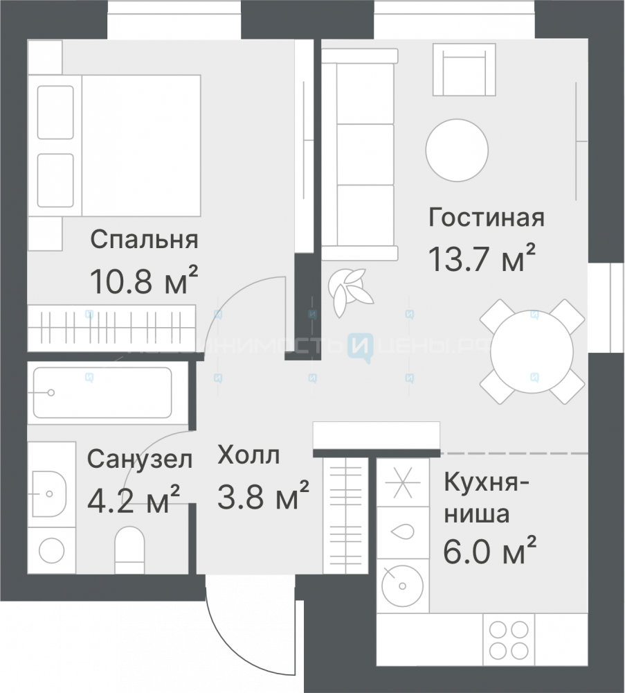 2 комн., 38.2м2, 14/14, Дружеский, Тюмень