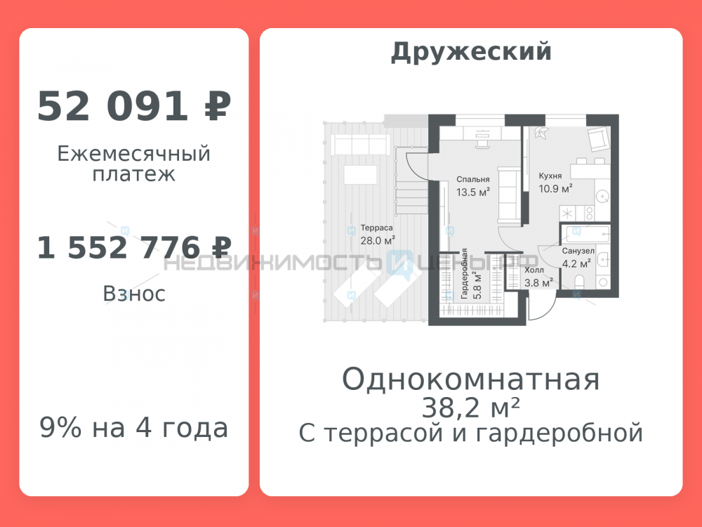 1 комн., 38.2м2, 12/14, Дружеский, Тюмень