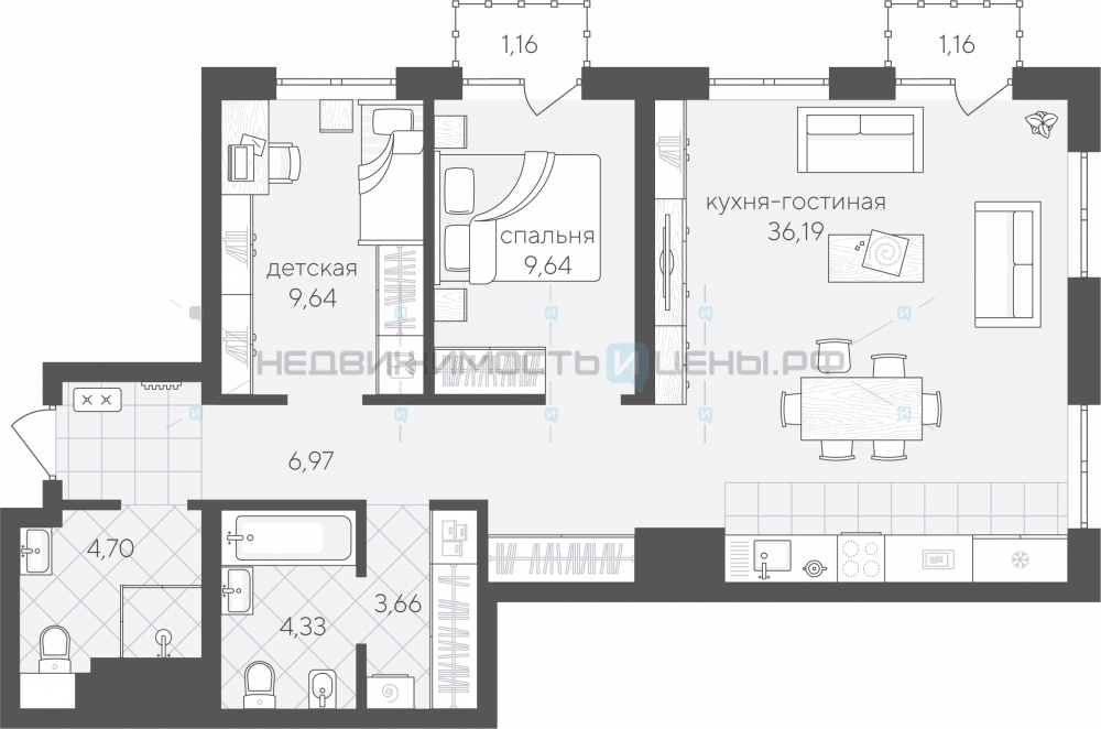 2 комн., 77.45м2, 3/24, Скандиа. Квартал в Комарово Парк, Тюмень