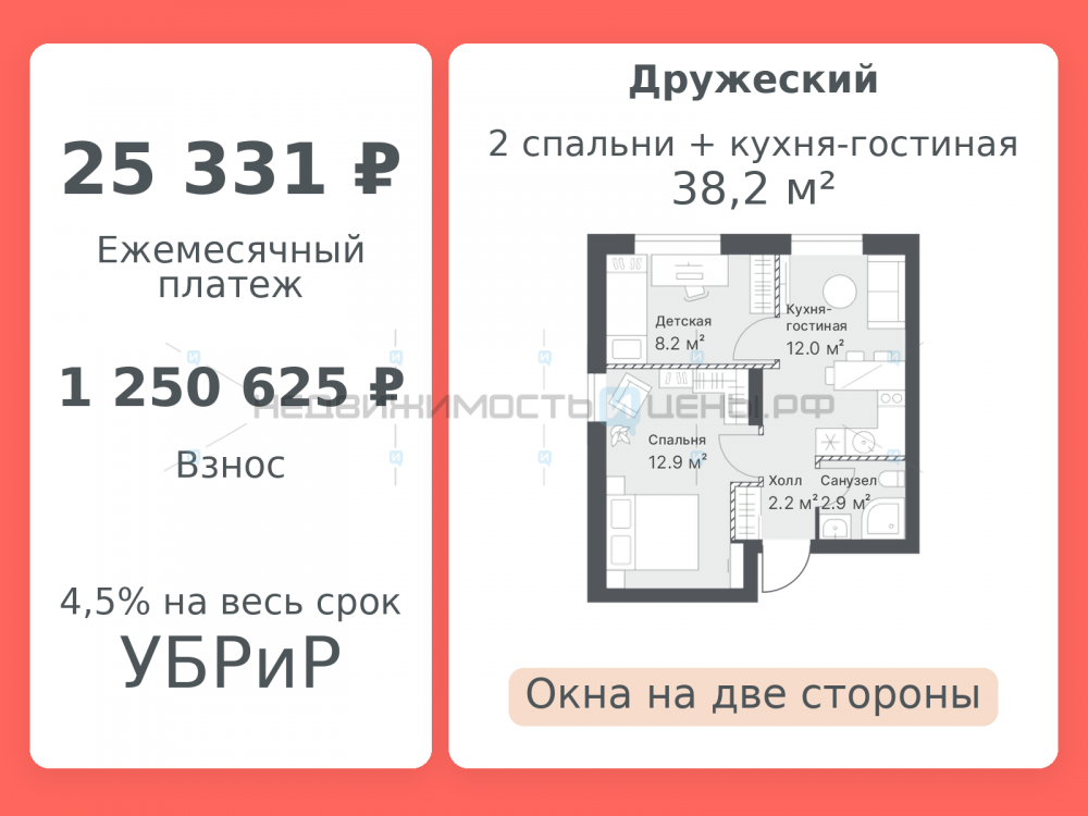 1 комн., 38.2м2, 13/14, Дружеский, Тюмень