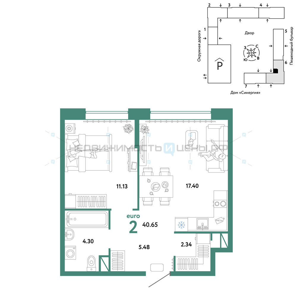2 комн., 40.65м2, 8/16, Юнион, Тюмень