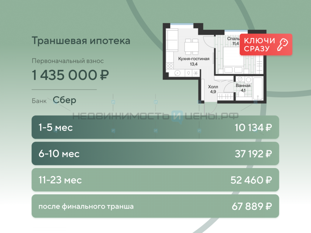 1 комн., 33.8м2, 4/4, Эклипт, Тюмень