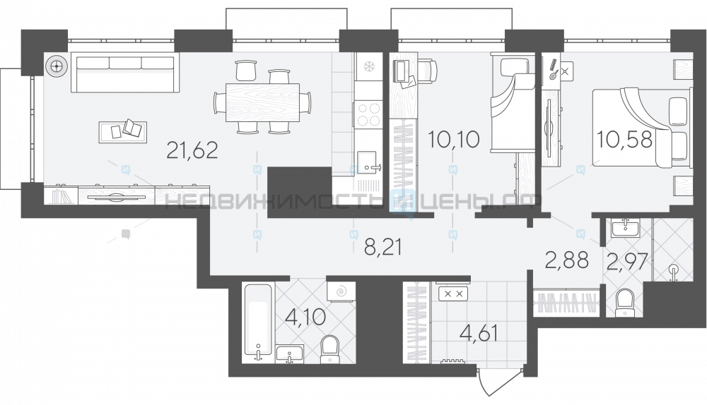 3 комн., 65.07м2, 20/25, Скандиа. Дом на берегу Туры, Тюмень