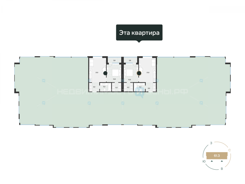 1 комн., 51.99м2, 4/4, Эклипт, Тюмень