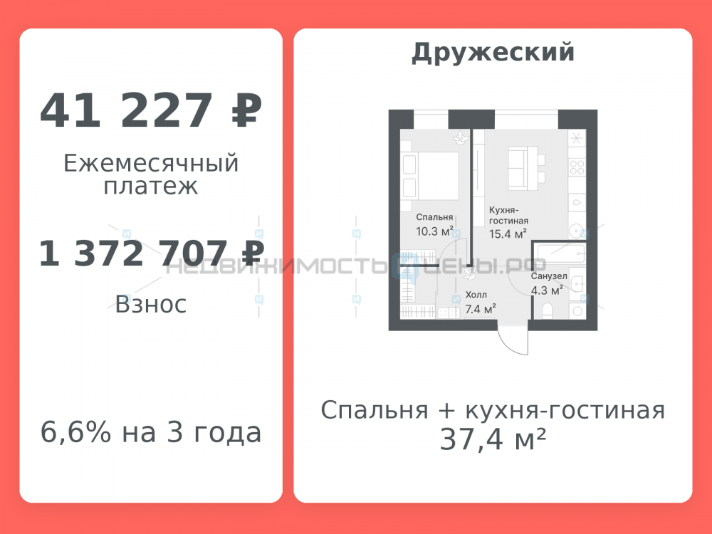 1 комн., 37.4м2, 2/14, Дружеский, Тюмень
