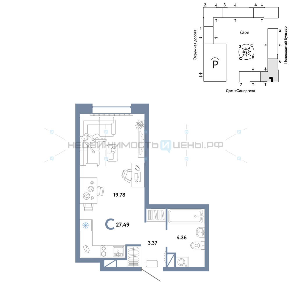 Студия, 27.49м2, 12/16, Юнион, Тюмень