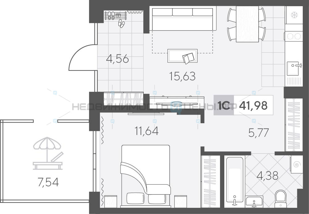 1 комн., 49.23м2, 1/4, Скандиа. Квартал у озера, Тюмень