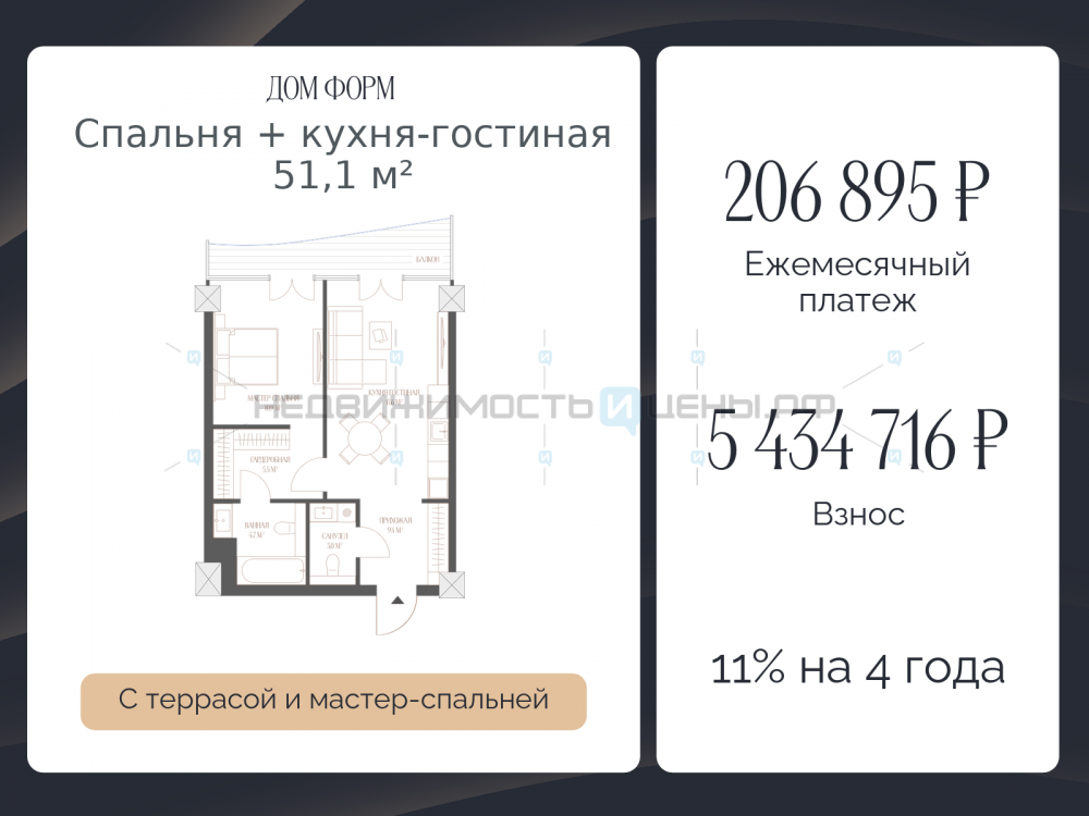 2 комн., 51.1м2, 5/10, Дом Форм, Тюмень