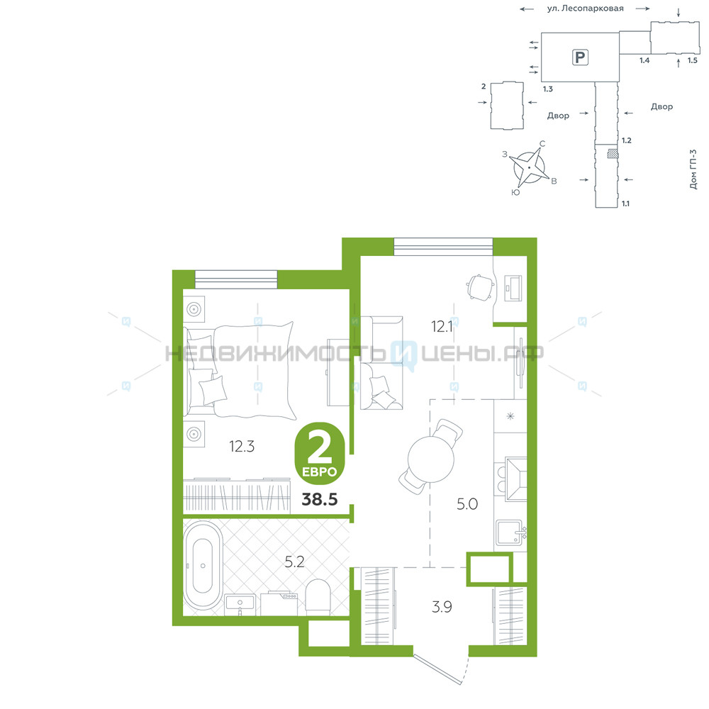 1 комн., 38.5м2, 7/24, Чистые пруды, Тюмень