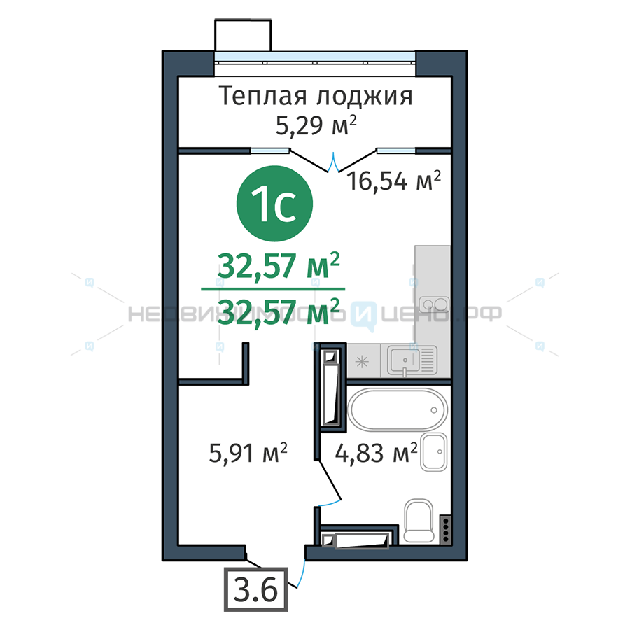 Студия, 32.57м2, 22/24, Док (DOK), Тюмень