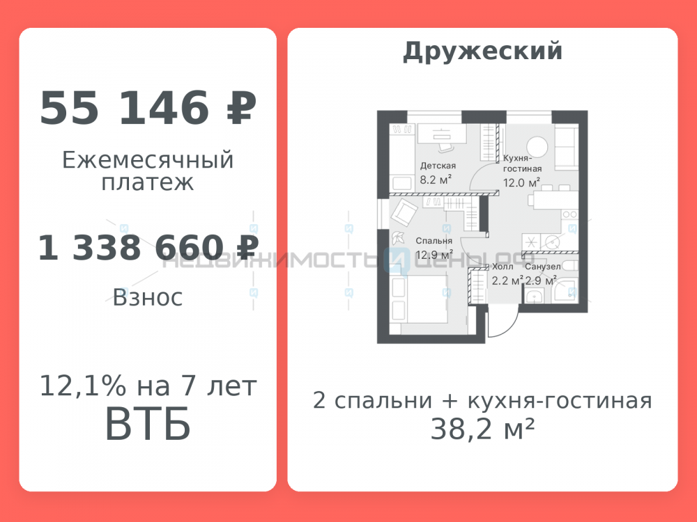 1 комн., 38.2м2, 13/14, Дружеский, Тюмень