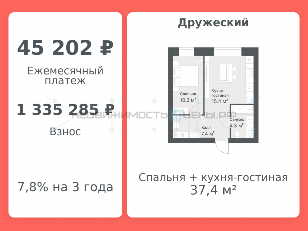 1 комн., 37.4м2, 2/14, Дружеский, Тюмень