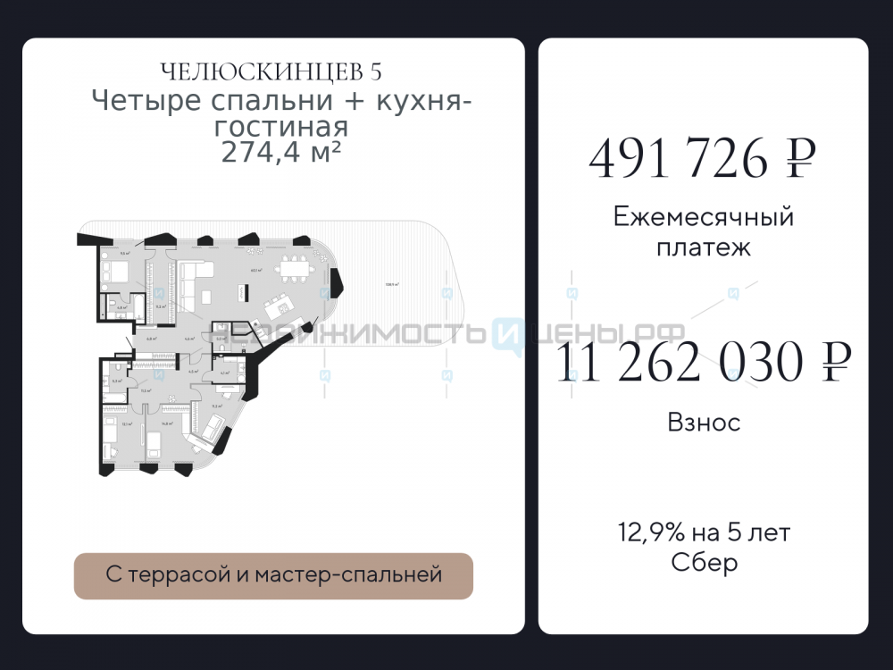 4 комн., 274.4м2, 2/9, Челюскинцев 5, Тюмень