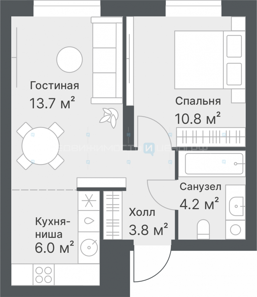 2 комн., 38.3м2, 14/14, Дружеский, Тюмень