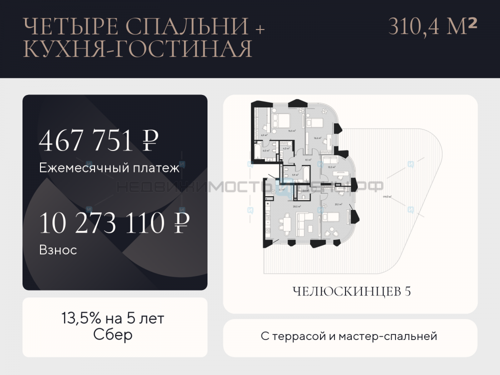 4 комн., 310.4м2, 2/9, Челюскинцев 5, Тюмень