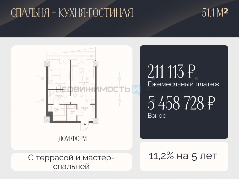 2 комн., 51.1м2, 3/10, Дом Форм, Тюмень
