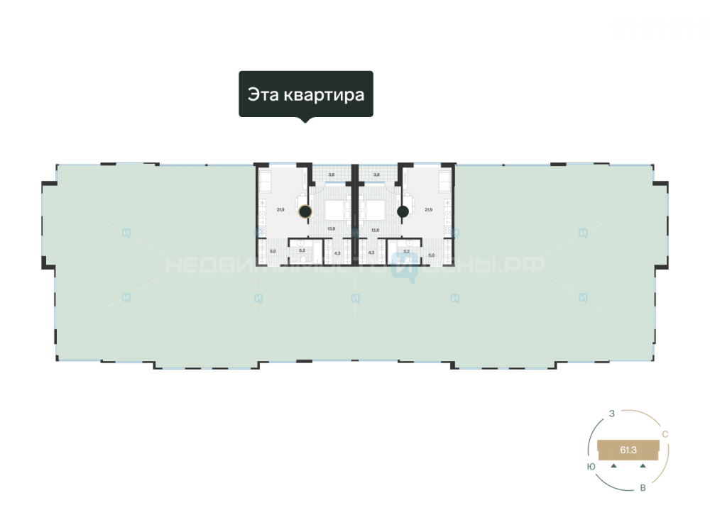 1 комн., 51.99м2, 4/4, Эклипт, Тюмень