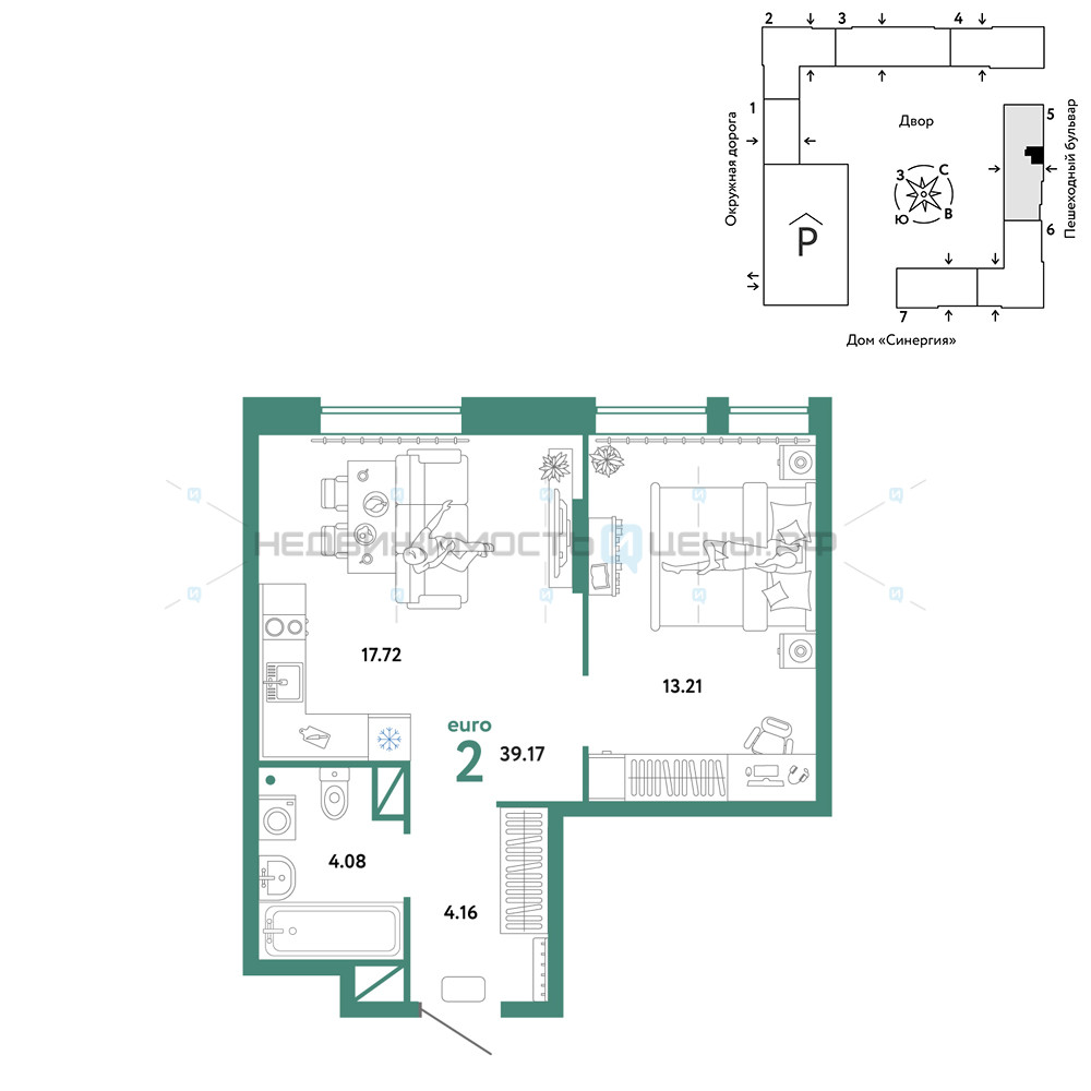 2 комн., 37.17м2, 11/16, Юнион, Тюмень