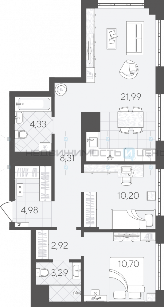 2 комн., 66.72м2, 2/24, Скандиа. Квартал в Слободе, Тюмень