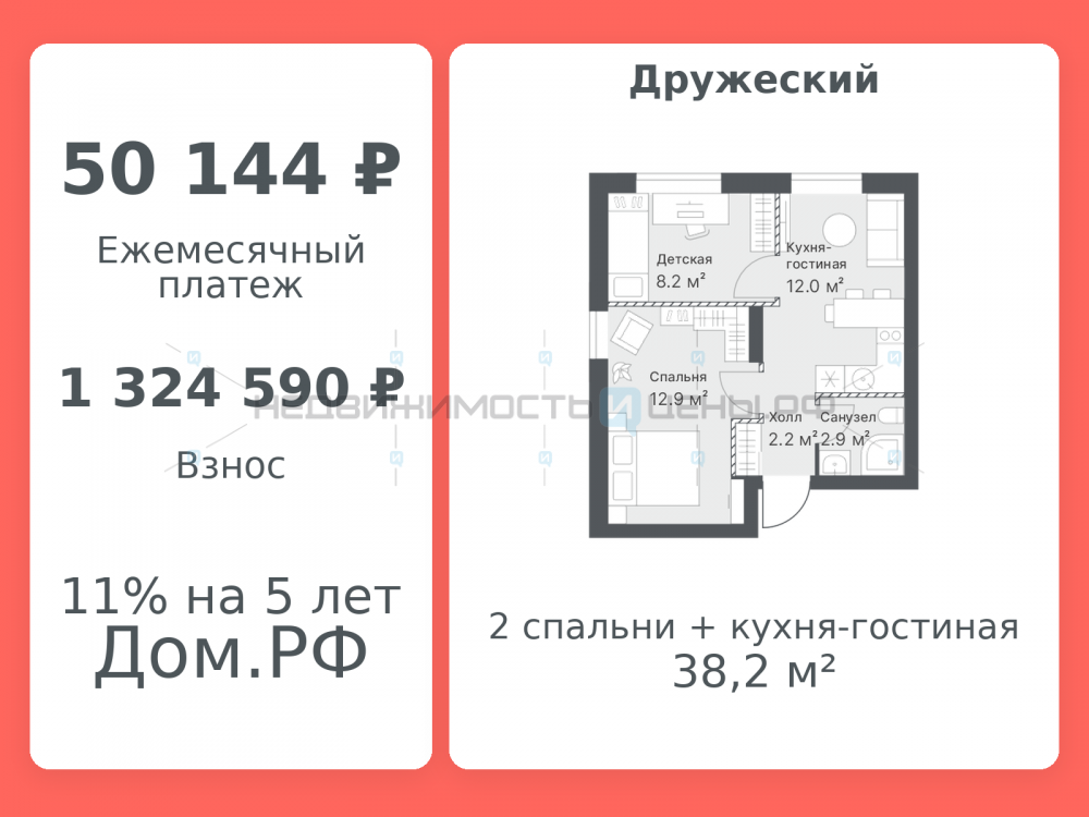 1 комн., 38.2м2, 13/14, Дружеский, Тюмень