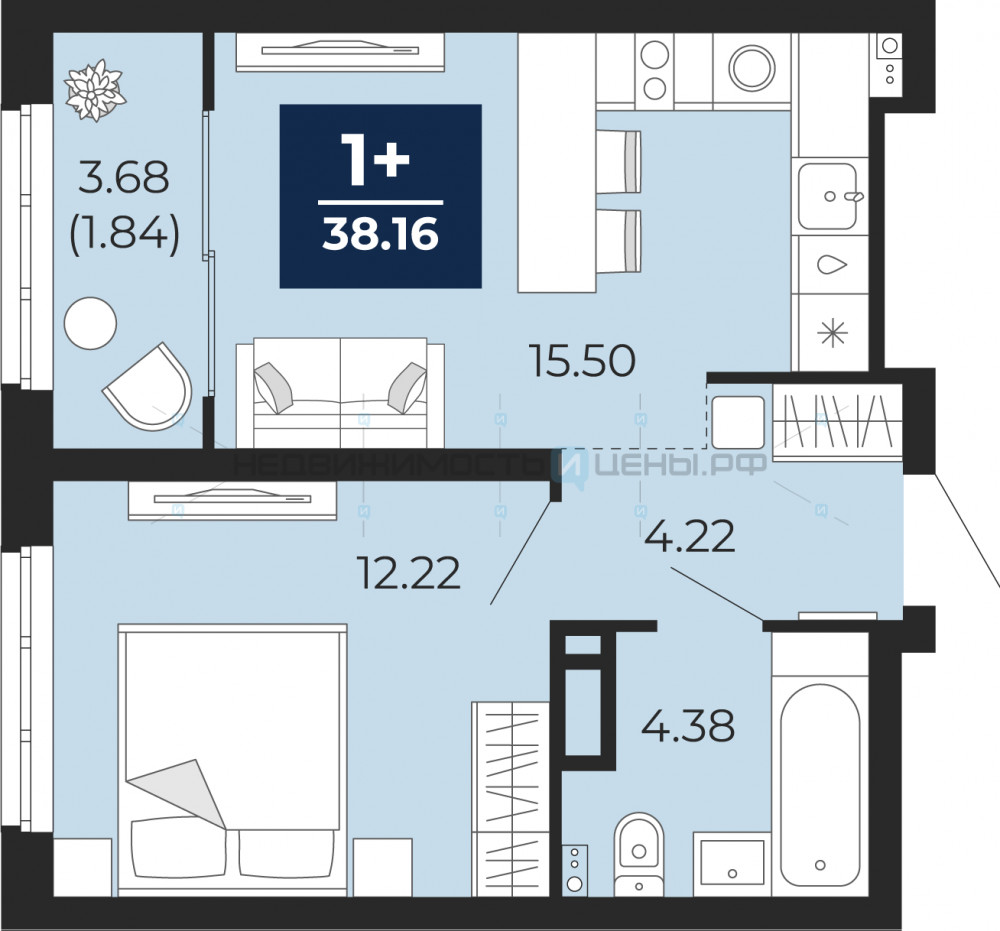 1 комн., 40м2, 17/17, Скандиа. Таунхаусы, Тюмень