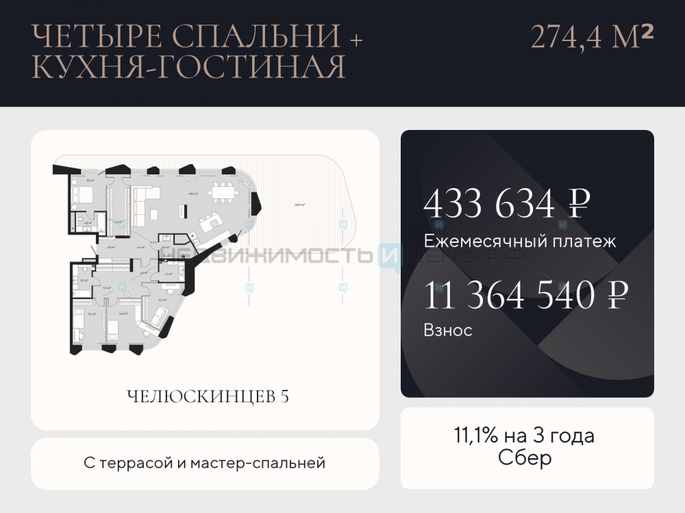 4 комн., 274.4м2, 2/9, Челюскинцев 5, Тюмень