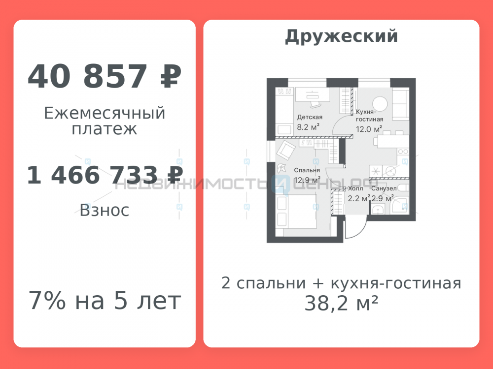 1 комн., 38.2м2, 13/14, Дружеский, Тюмень