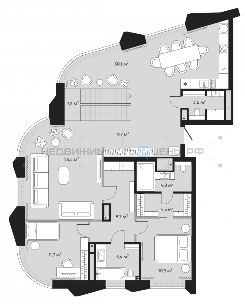 5 комн., 274.6м2, 8/9, Челюскинцев 5, Тюмень