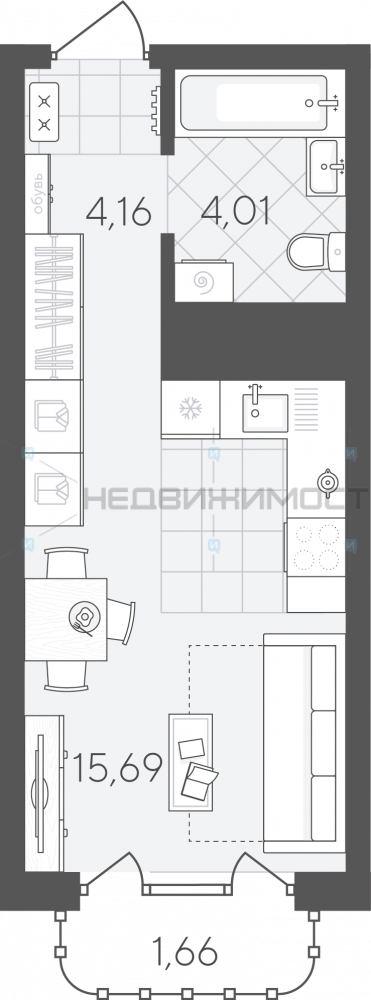 Студия, 25.52м2, 24/24, Скандиа. Квартал в Слободе, Тюмень