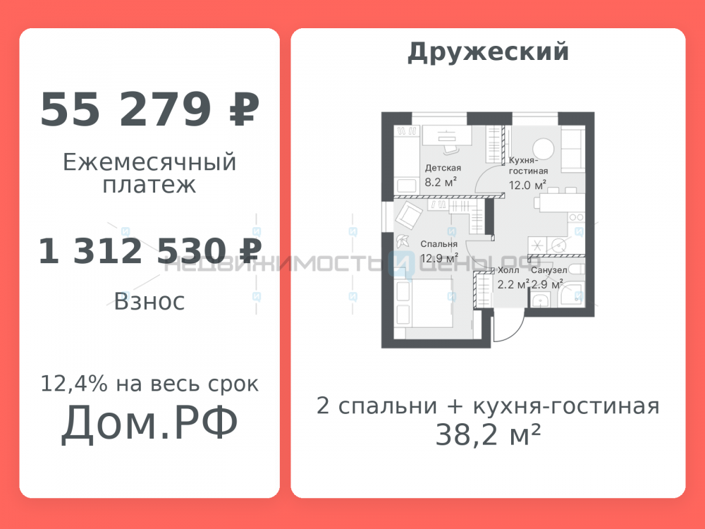 1 комн., 38.2м2, 13/14, Дружеский, Тюмень