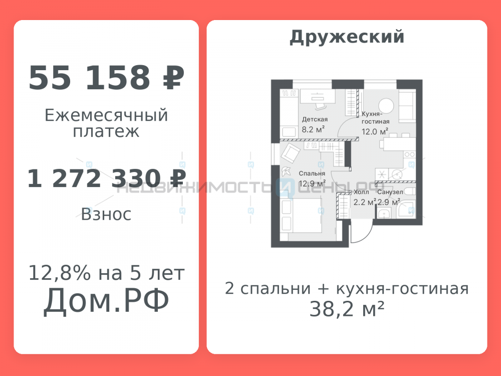 1 комн., 38.2м2, 13/14, Дружеский, Тюмень