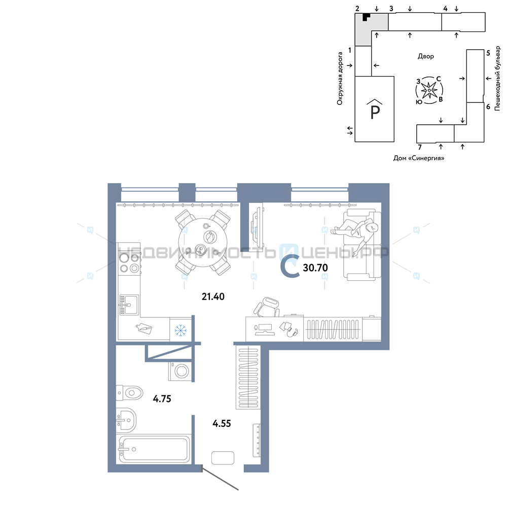Студия, 30.7м2, 5/16, Юнион, Тюмень