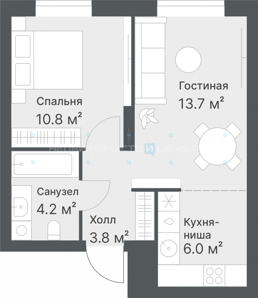 2 комн., 38.6м2, 14/14, Дружеский, Тюмень