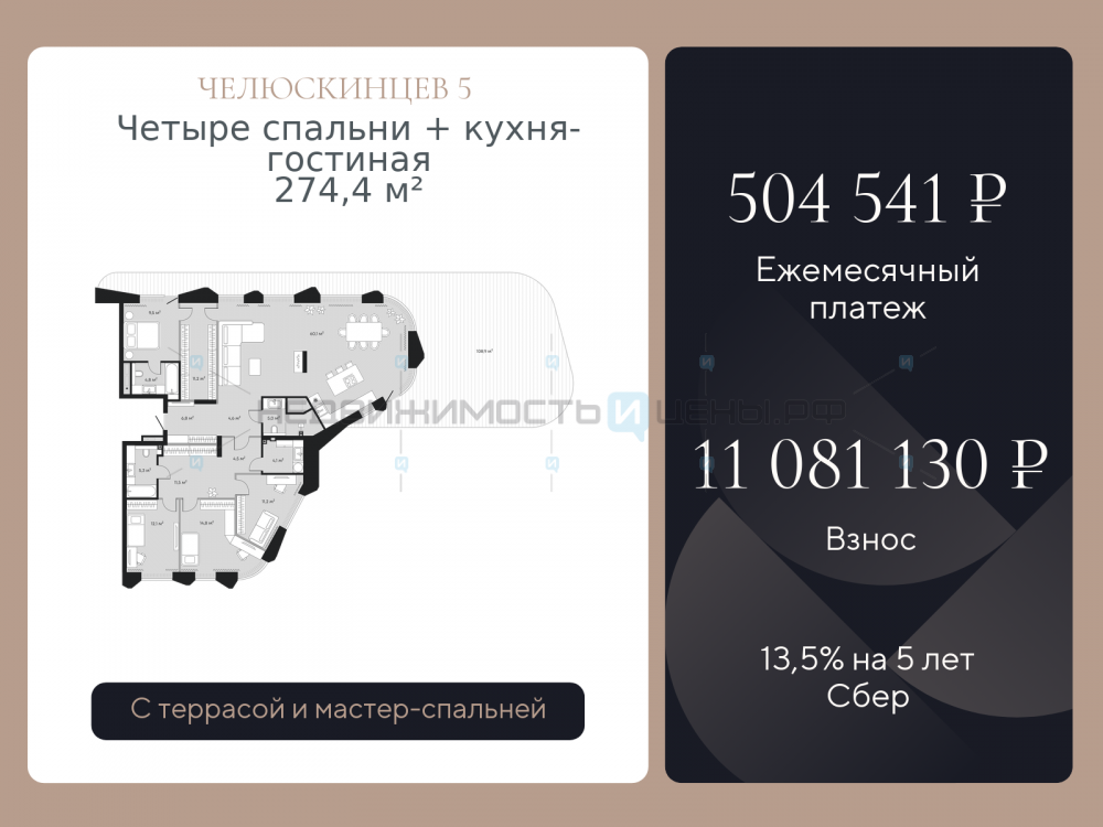 4 комн., 274.4м2, 2/9, Челюскинцев 5, Тюмень