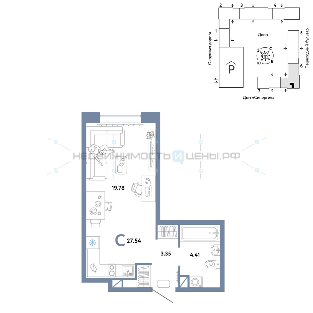Студия, 27.54м2, 6/16, Юнион, Тюмень