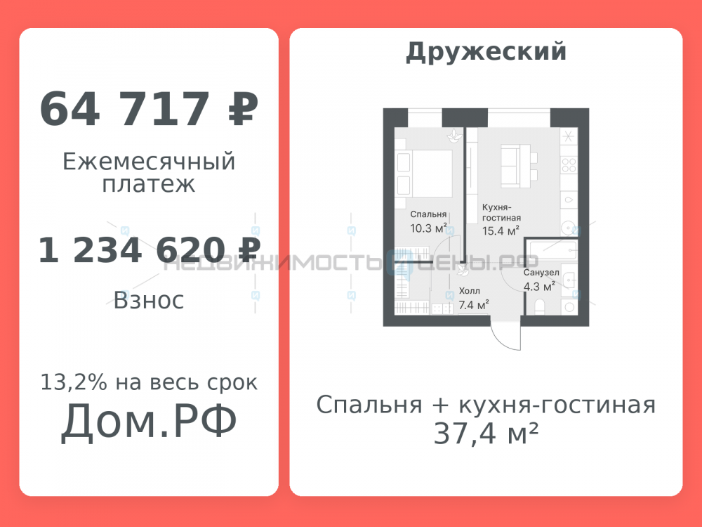 1 комн., 37.4м2, 2/14, Дружеский, Тюмень