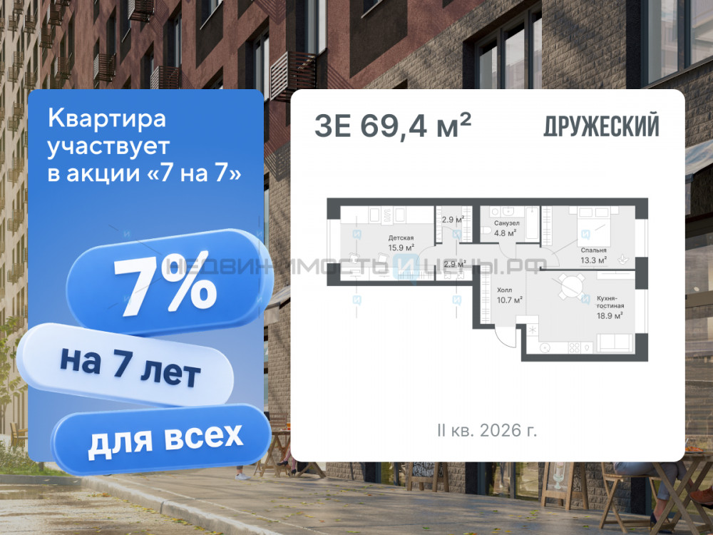 2 комн., 69.4м2, 10/14, Дружеский, Тюмень