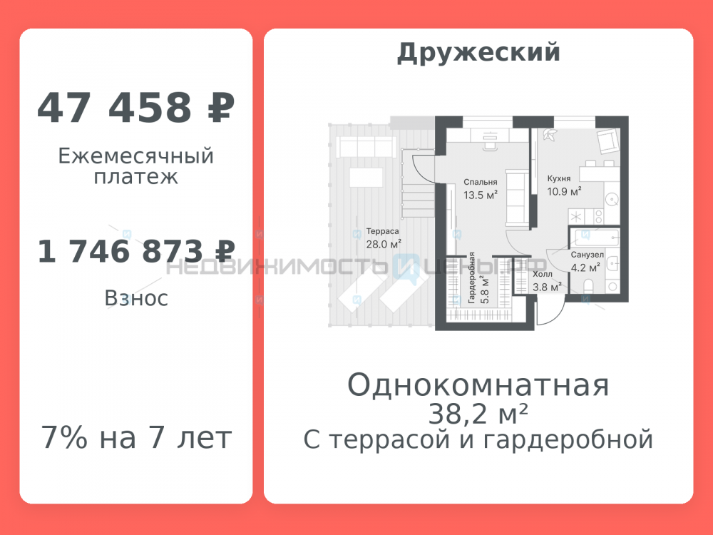 1 комн., 38.2м2, 12/14, Дружеский, Тюмень