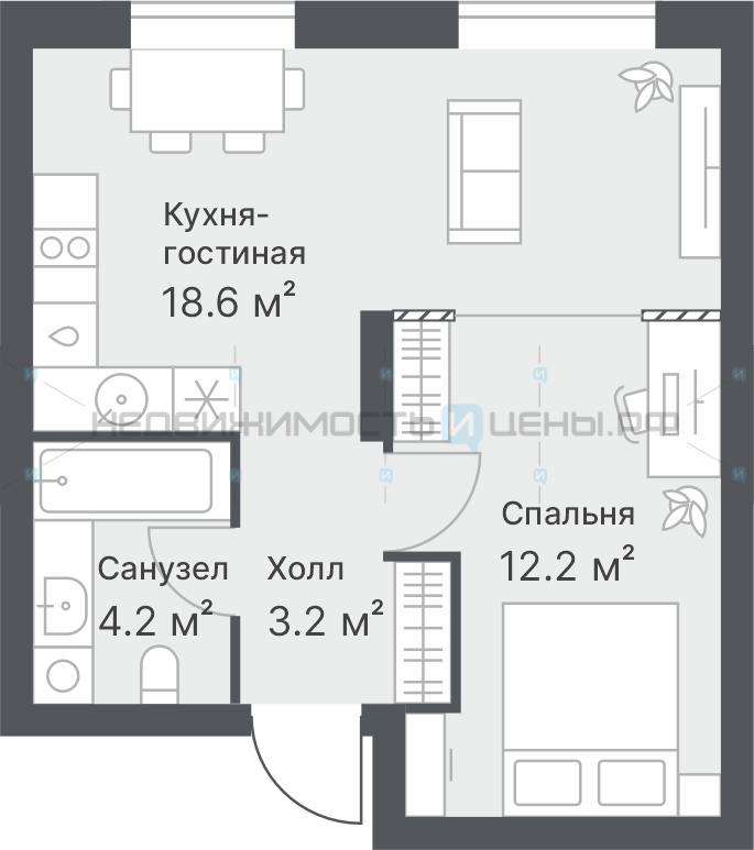 1 комн., 38.2м2, 11/14, Дружеский, Тюмень
