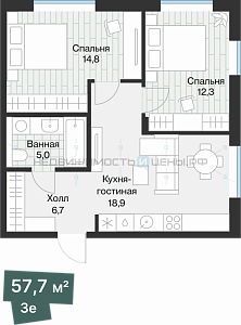 2 комн., 57.75м2, 2/4, Эклипт, Тюмень