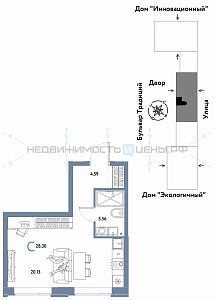 Студия, 28.3м2, 8/15, Домашний, Тюмень