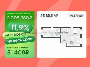 2 комн., 69.5м2, 8/8, Дружеский, Тюмень