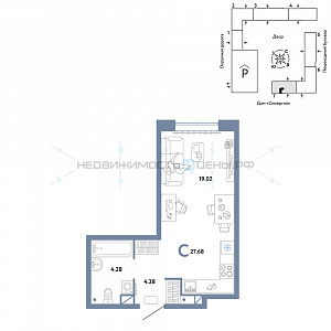 Студия, 27.68м2, 7/16, Юнион, Тюмень