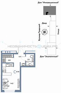 Студия, 24.78м2, 15/15, Домашний, Тюмень