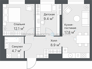 2 комн., 52.9м2, 4/14, Дружеский, Тюмень