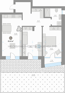 2 комн., 65.6м2, 1/4, Кипрея. Квартиры, Тюмень